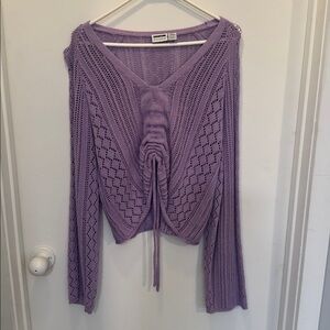 Noisy May Lavender Knit Crochet V-Neck Sweater